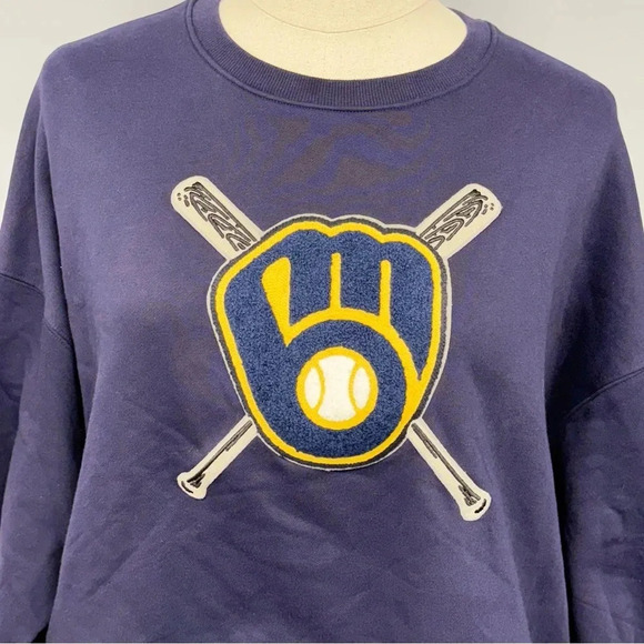 Milwaukee Brewers Pro Standard Womens 2X Mash Up Pullover Sweatshirt Navy NWT - Picture 8 of 12